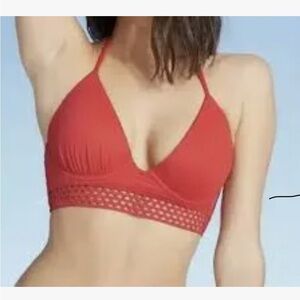 Shade & Shore Red Bikini Top with Mesh Detail